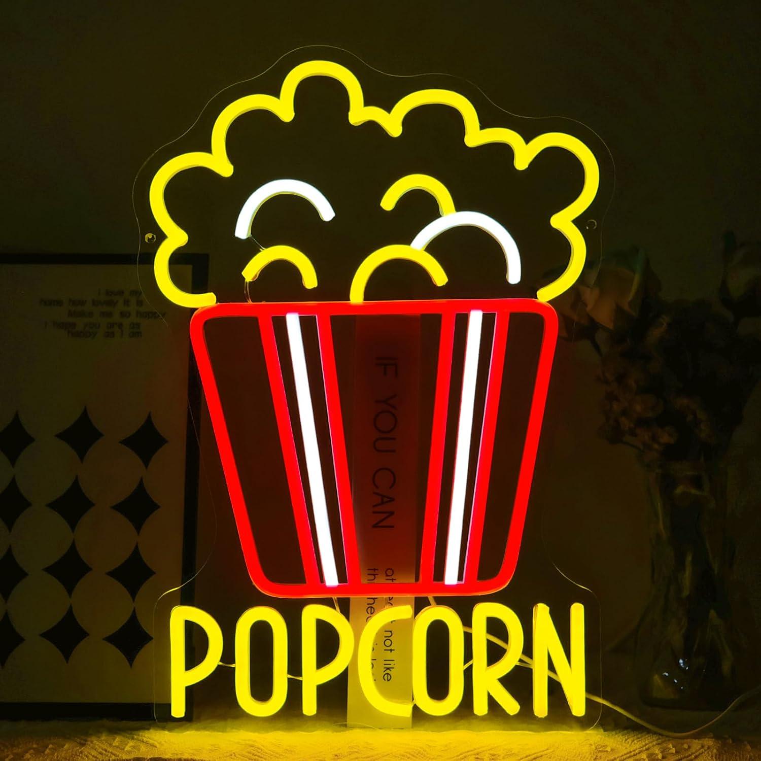 Home Cinema Wall Lights - ป้ายไฟนีออนรูปถังป๊อปคอร์น ไฟ LED ปรับความสว่างได้ ใช้พอร์ต USB