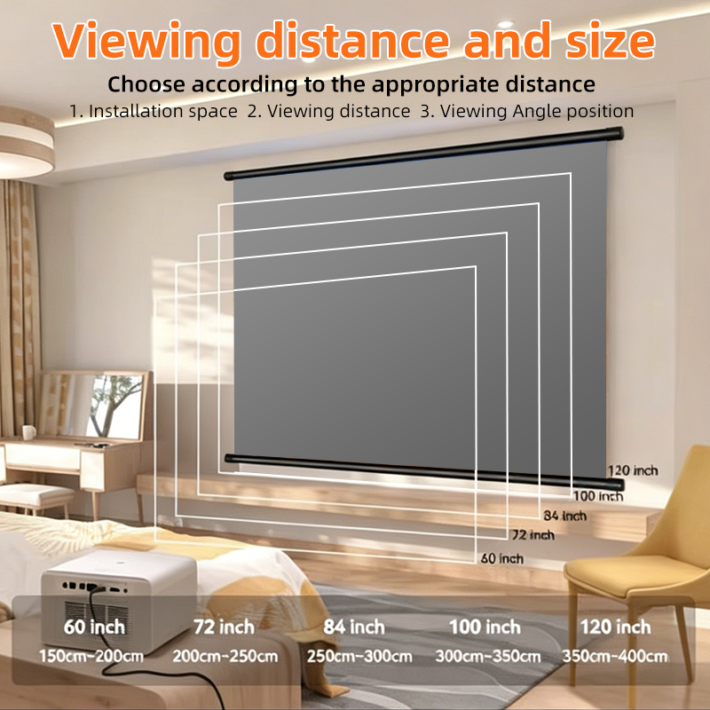 Home Cinema Wall Lights - จอโปรเจคเตอร์กันแสงสีเทา ไม่ต้องเจาะผนัง ขนาด 60/72/84/100/120 นิ้ว มุมมองกว้าง