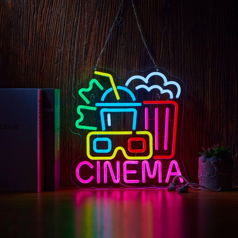 Home Cinema Wall Lights - ป้ายไฟนีออนโรงภาพยนตร์, ป้ายไฟนีออน LED ลายภาพยนตร์สำหรับตกแต่งผนัง ปรับความสว่างได้ ใช้พลังงานจาก
