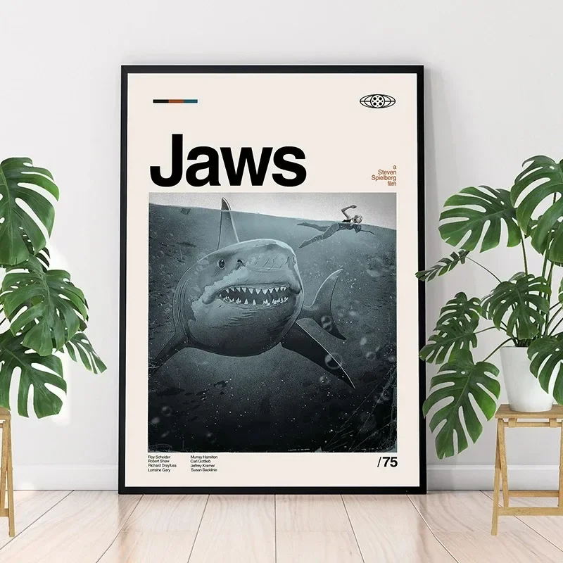 Home Cinema Interiors - Minimalist Art Jaws โปสเตอร์ภาพยนตร์ Steven Spielberg