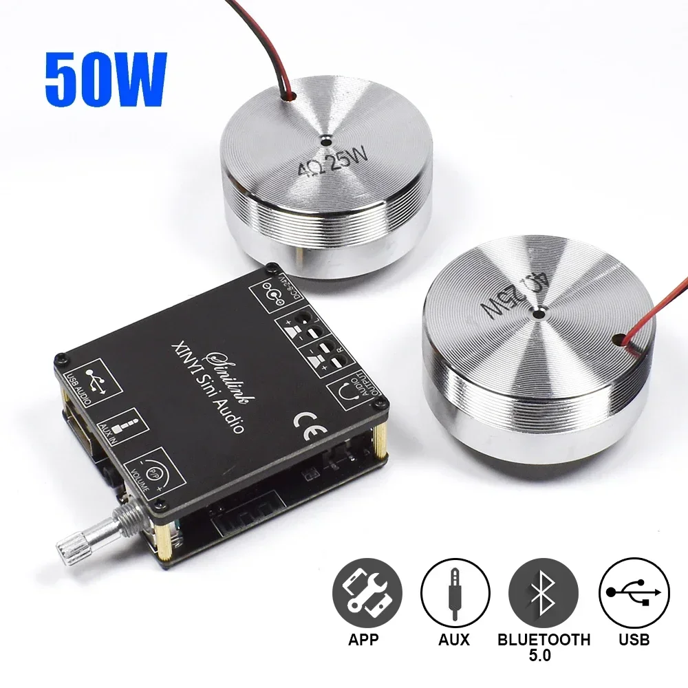Home Cinema Amplifier - 2*25W แบบพกพาสเตอริโอการสั่นสะเทือนลําโพงเสียงลําโพง 50W Bluetooth 5.0 เครื่องขยายเสียง