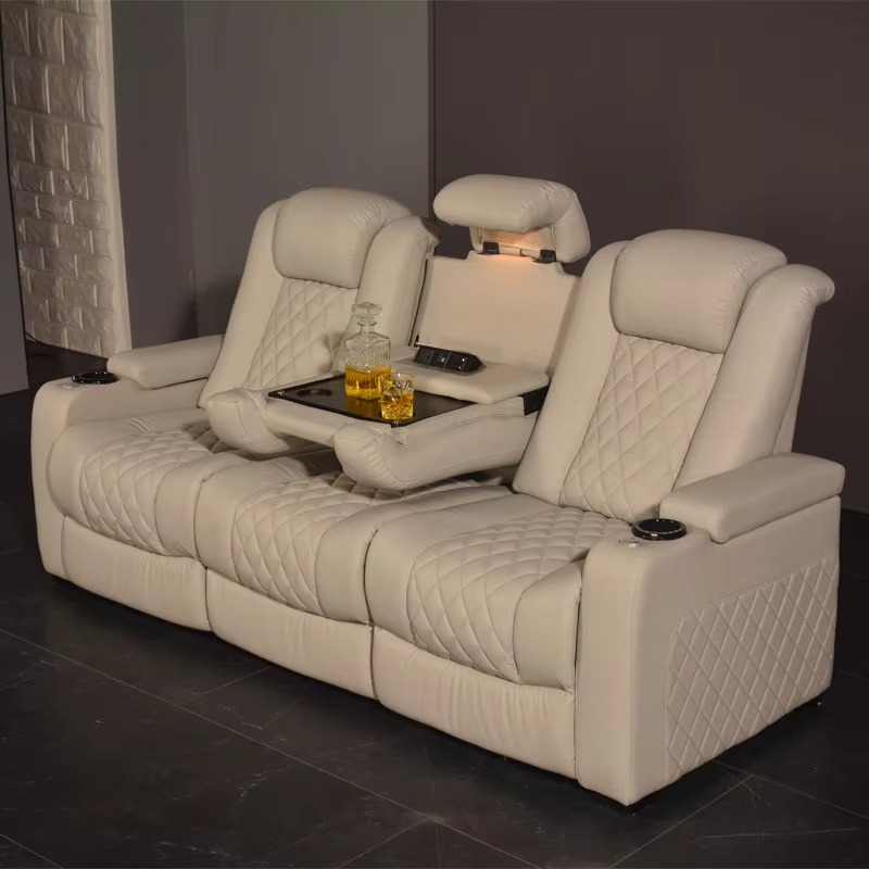 Home Cinema Interiors - โซฟาไฟฟ้าสีขาว 3 ที่นั่ง สำหรับโรงภาพยนตร์ในบ้าน เฟอร์นิเจอร์โฮมเธียเตอร์ ตกแต่งภายในโรงภาพยนตร์