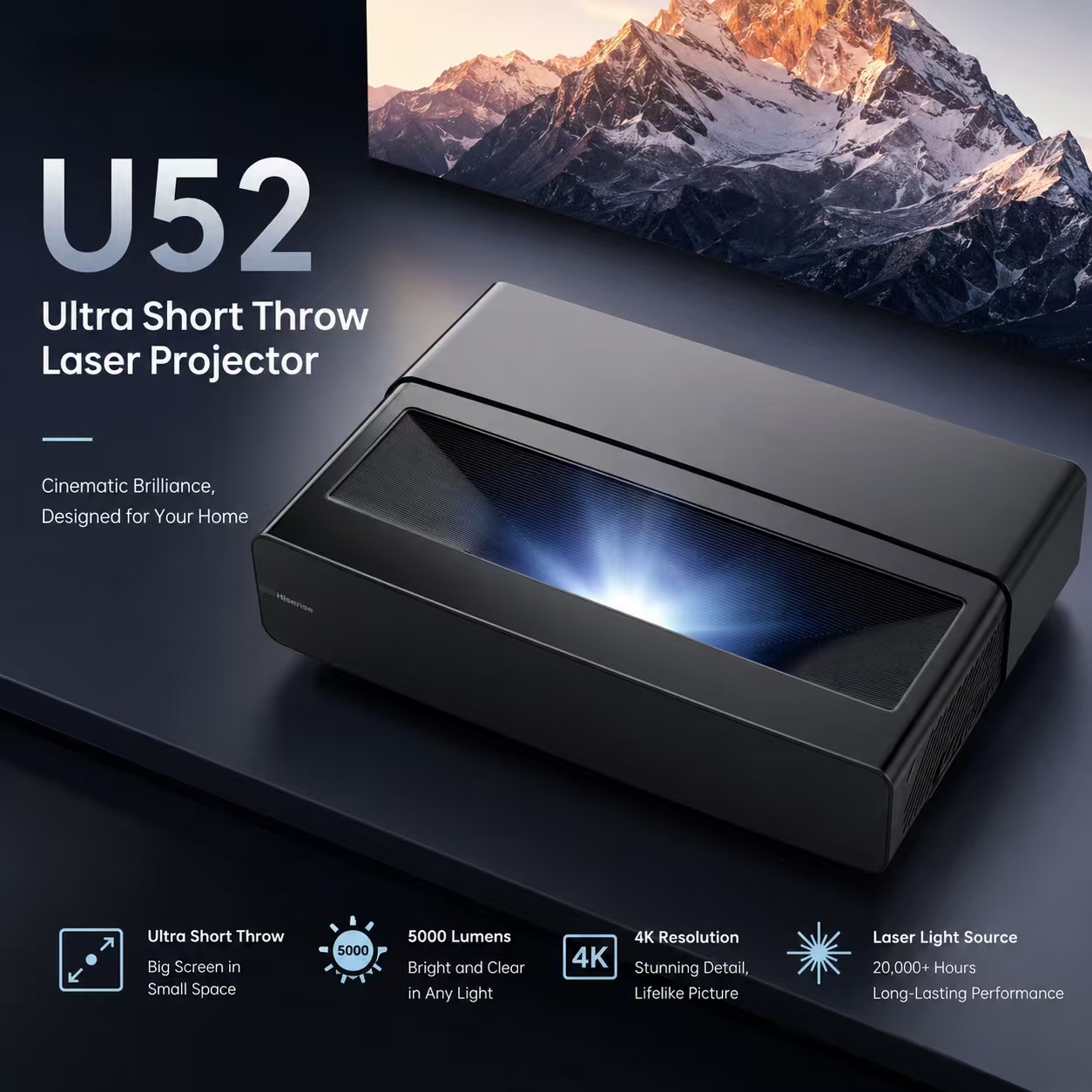 โปรเจคเตอร์ U52 4K DLP 5300 ลู - Home Cinema Ultra Short Throw Projector บทวิจารณ์และราคา